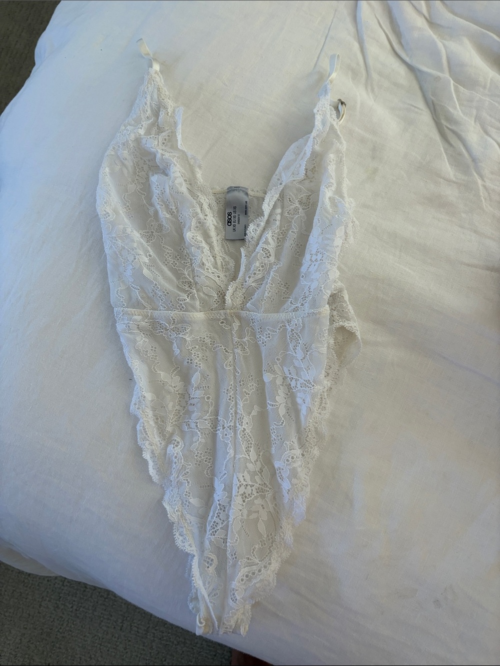 ASOS White Lace V-Plunge Lace Teddy